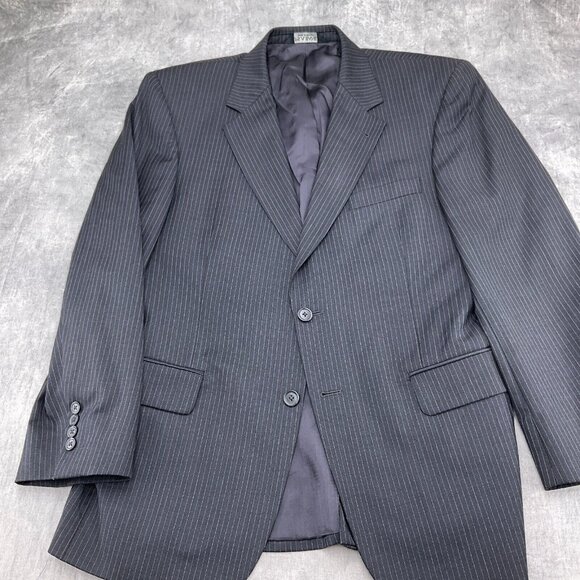 Jos A Bank Suit Men 40S/32Wx28L Gray Blue Pinstripe Signature Gordon Cuff Wool - Picture 2 of 16